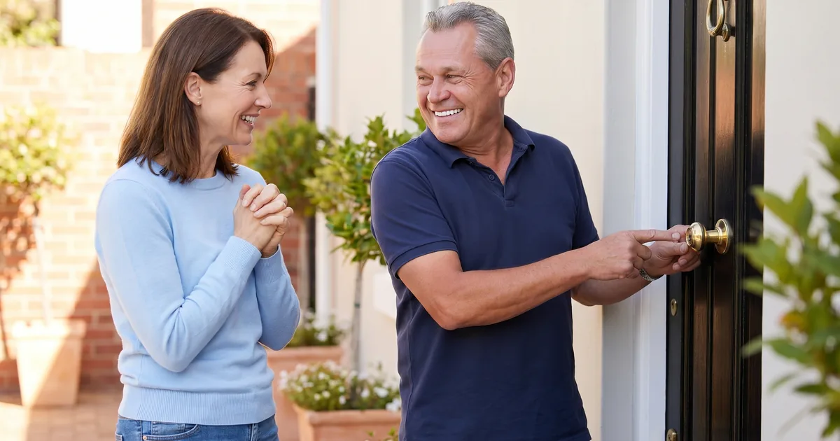 Person returning home and cautiously opening their front door